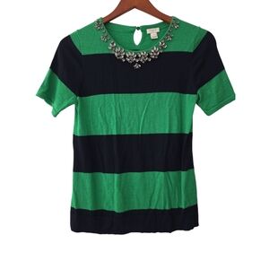 J. Crew Embellished Green and Black Short Sleeve Tee